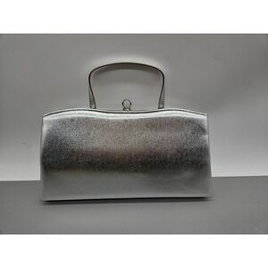 Vintage Ande Evening Clutch Metallic Silver Tuck Away Metal Handle Snap Closure